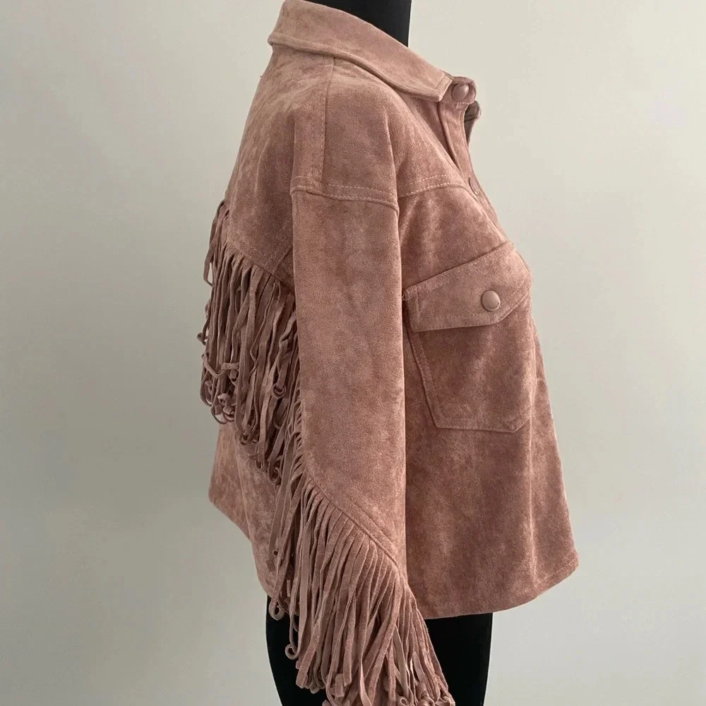 NWT Blank NYC Vegan Suede Fringe Moto Jacket Sz M - Picture 9 of 14